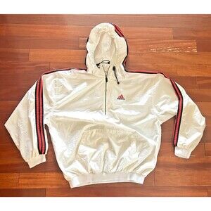 VTG 90's ADIDAS Windbreaker Track Jacket Men's XL White Hoodie Pullover 1/2 Zip